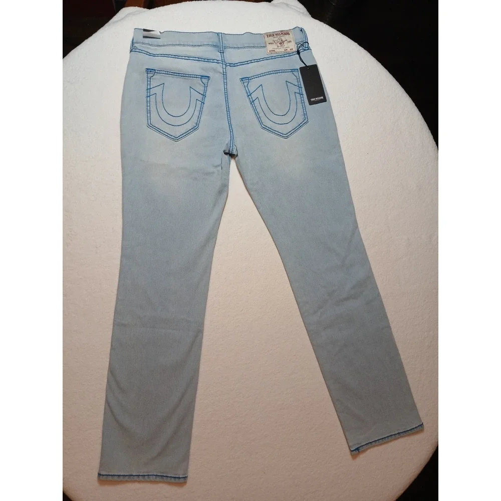 NWT True Religion Ricky Big T Straight Jeans 36x34 Light Endless Wash Blue
